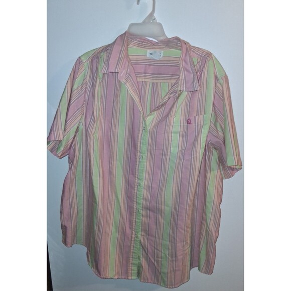 Willow Lane Multicolor Stripe Short Sleeve Button Up Blouse Sz 22W - Picture 1 of 3